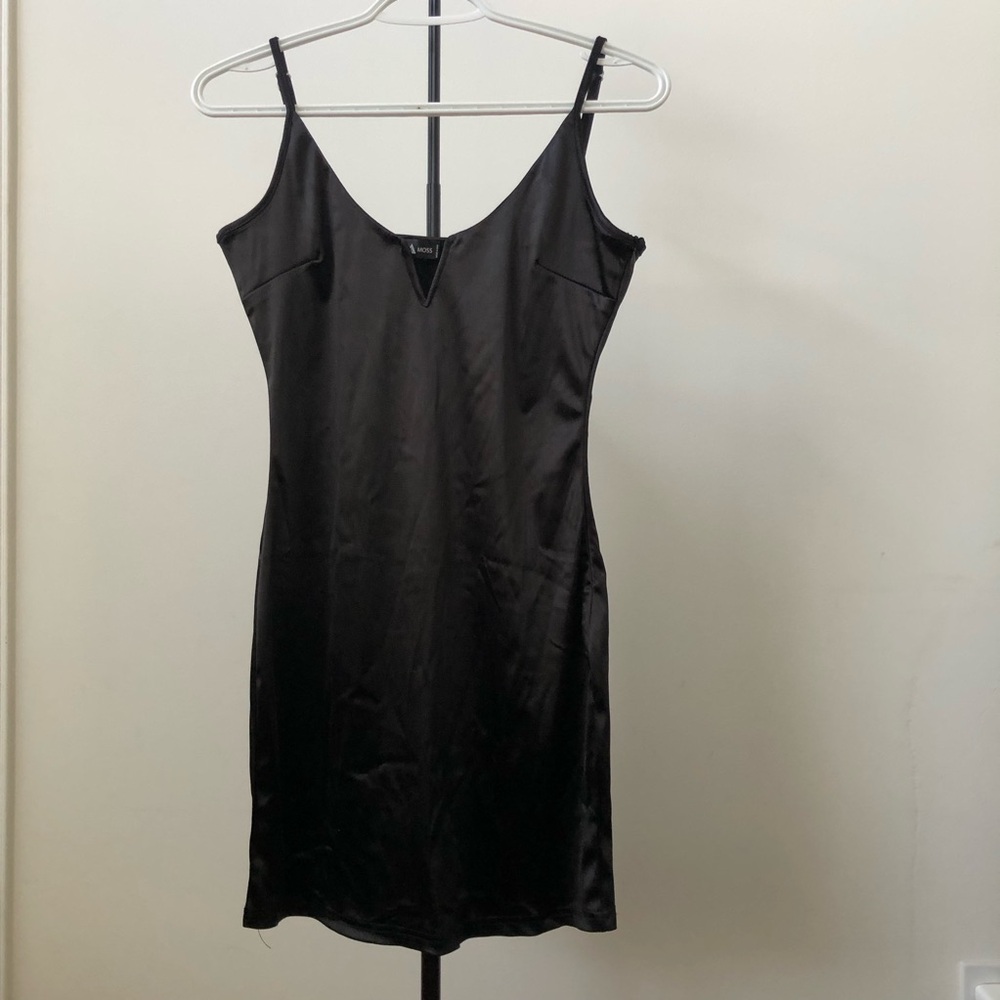 Black Satin Bodycon Dress Size 6 by Minx & Moss